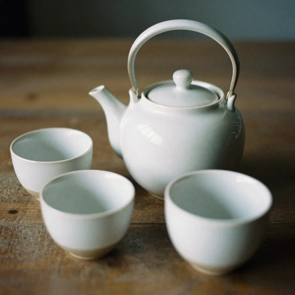 Handcrafted pottery collection displayed on wooden surface